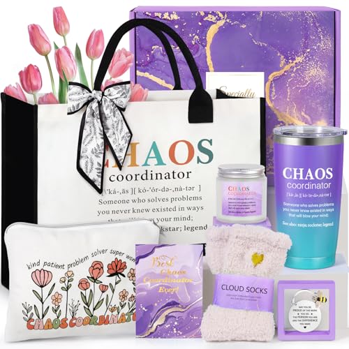Image of Suhctuptx Thank You Gifts for Women, 8 Pcs Chaos Coordinator Gifts with Canvas Tote Bag, Christmas Gift for Women Boss Coworker Manager Office Teacher Nurse, Funny Boss Gift Birthday Present