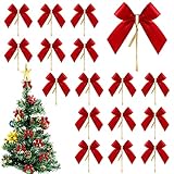 🎄 【Material de alta calidad】 El arco del árbol de Navidad está hecho de cinta roja de alta calidad, la superficie es muy lisa, el color es brillante, no se desvanece, es completamente hecho a mano, mano de obra fina, reutilizable y no se daña fácilmente.
