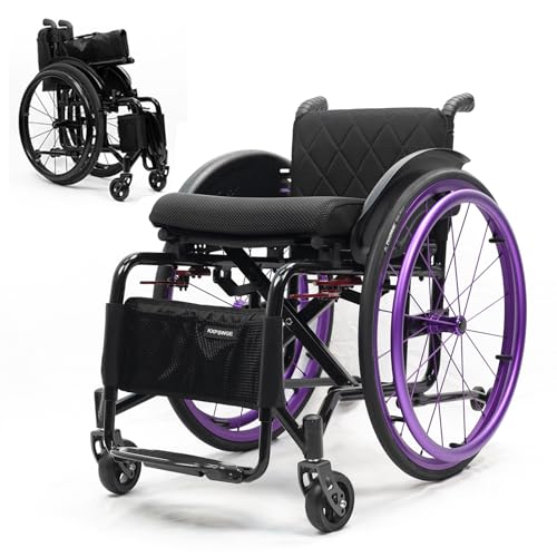 折りたたみ式の全地形超軽量スポーツ車椅子、高速解放後輪付き輸送車椅子、自走式アルミニウム合金携帯手動車椅子(Seat width 40cm/15.7in,B)