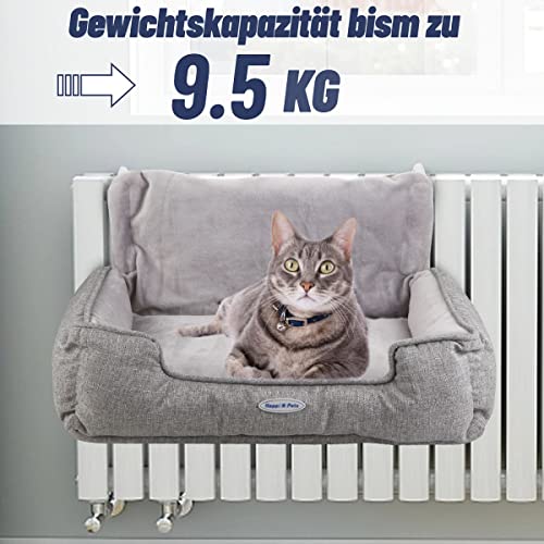 Happi N Pets Katzenbett für Heizungen, Kuschelige Katzenheizungsliege, Verstellbarer Haken für Verschiedene Heizungen, Katzenhängematte für Heizungen, Grau