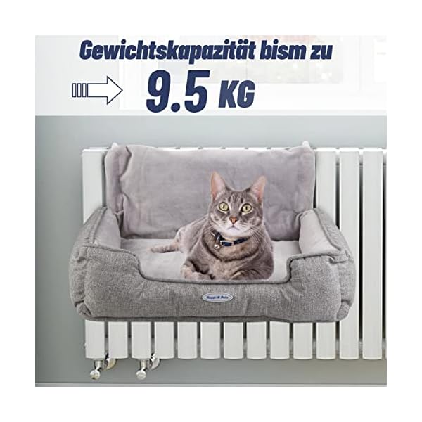 Happi N Pets Katzenbett für Heizungen, Kuschelige Katzenheizungsliege, Verstellbarer Haken für Verschiedene Heizungen, Katzenhängematte für Heizungen, Grau – Bild 8