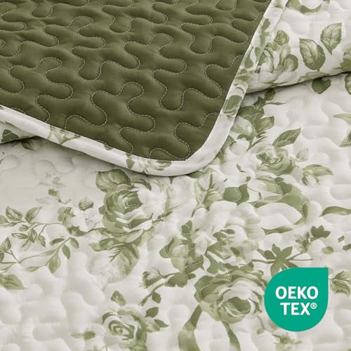 Image of Andency Quilt Twin Size, Sage Green Flower Bedspread Twin Size, 3 Pieces Soft Bedding Set for Women Teen Girls, Lightweight Coverlet Set for All Season with 2 Pillowcases (68 inchx86 inch)