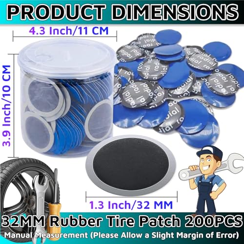 Image of Flat Tire Repair Kit 200PCS 32MM，Car Tire Patch Kit Heavy Duty Bike Tire Patch Kit Tire Repair Tools Bike Patch Kit Bike Tire Repair Kit Motorcycle Tire Repair Kit For Car Truck Motorcycle Bike