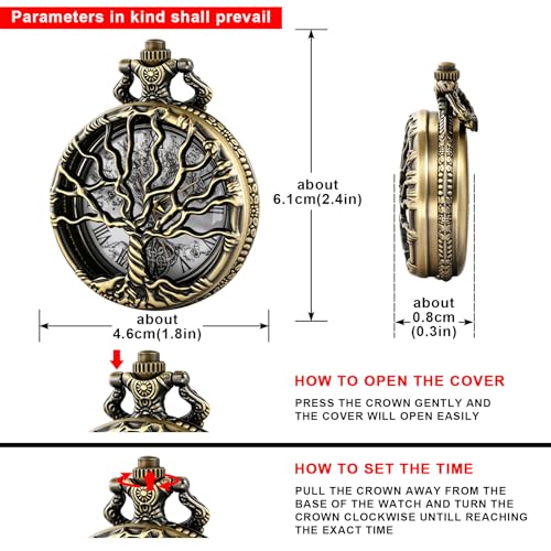 Image of Tiong Pocket Watch Hollow Tree of Life Design Roman Numerals Engraved Bible Verse Quartz Pocket Watch with Chain Custom Pocket Watch Birthday Gifts