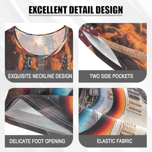 ALAZA Electric Guitar Music Fantasy Pajamas Set Short Sleeve Cotton Sleepwear Summer Pjs 2 Piece 5-14Y4