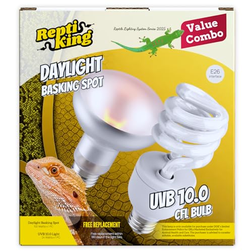 Reptile 100W Basking Spot Bulb & 10.0 24W UVA UVB Bulb Combo – Dual Pack Heat Lamp Bulbs for Reptiles & Amphibians, Heat Lamp for Bearded Dragons, Turtles, Tortoises, Snake Tank Accessories