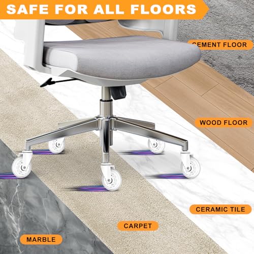 Image of Office Chair Wheels for Casters Replacement - 3 inch Rubber Wheels for Computer Gaming Desk Caster Smooth & Safe Rolling for All Floors Including Hardwood and Carpet - Set of 5 - White
