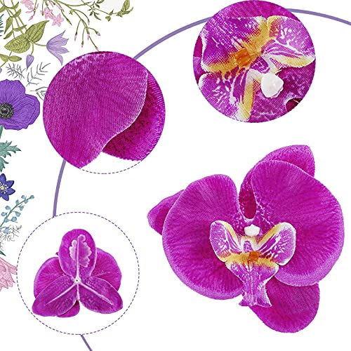 40 Pieces Orchid Petals Artificial Decorations Orchids Heads Flowers Faux Silk Phalaenopsis Butterfly Flower Heads for DIY Craft Home Wedding Party (Dark Purple)