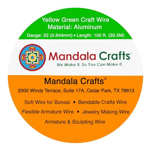 Image of Mandala Crafts 22 Gauge Anodized Aluminum Craft Wire for Jewelry Making - 100 FT Colored Flexible Yellow Green Wire - Bendable for Bonsai Armature Crafting Sculpting