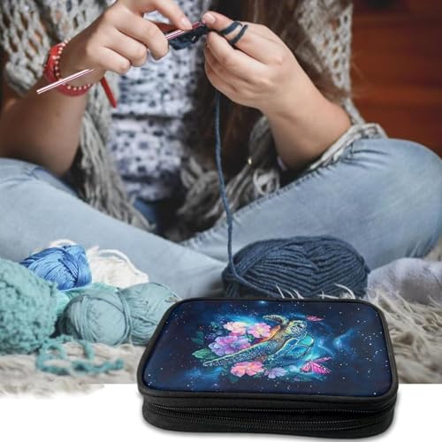 Image of Turtle Crochet Hook Case with Web Pockets Butterfly Knitting Needle Case Portable Crochet Storage Organizer Empty for Airports and Parks Washable East to Carry