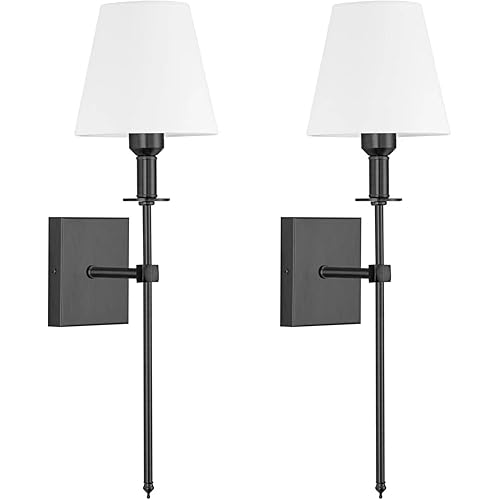 Wall Light Battery Operated Sconce Set Of 2，not Hardwired Fixture,Battery Powered Wall Sconce With Remote Dimmable Light Bulb,Easy To Install Not Wires,for Bedroom, Lounge, Farmhouse ( Color : Black )
