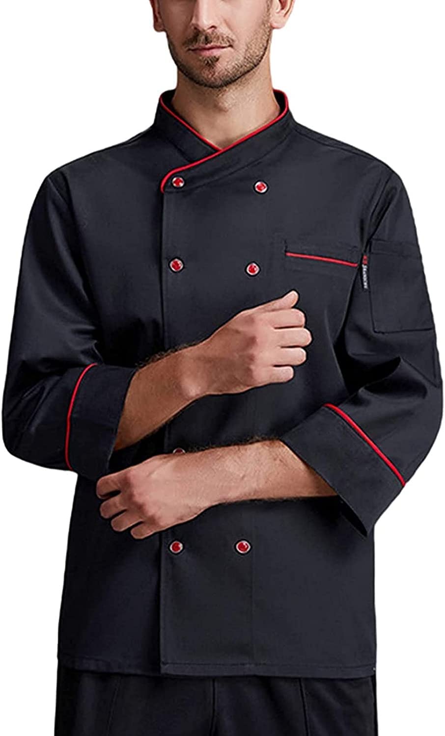 Uniformi alla Moda Cappotto da Cuoco Uomo Donna Manica Corta Ristorante Cuoco Cucina Divise da Lavoro Doppio Petto Sushi Bakery Cafe Cameriere Servizio di Catering Giacche (Color : White, Size : M)