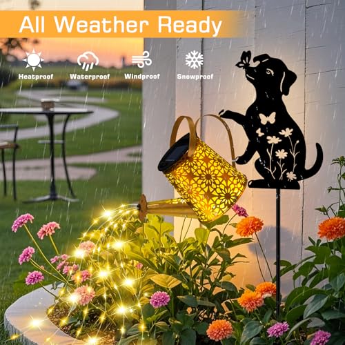 ZFNN Solar Garden Decor Lights, Outdoor Waterproof Solar Watering Can with Cascading Lights, Metal Dog Silhouette Stake Yard Art for Outside Lawn Patio, Unique Gardening Gifts for Women Mom by ZFNN - Used condition - Image 3