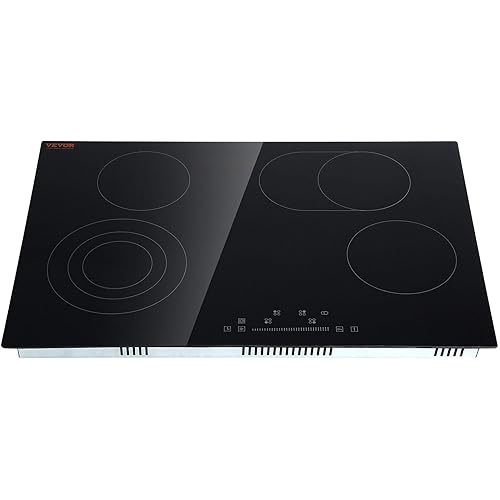VEVOR Built in Electric Stove Top, 30 inch 4 Burners Ceramic Cooktop, 240V Glass Radiant Cooktop with Sensor Touch Control, Timer & Child Lock Included, 9 Power Levels for Simmer Steam Slow Cook Fry