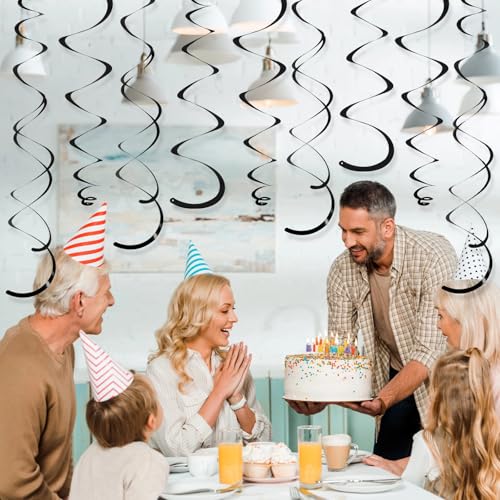 Image of 24 PCS Black Hanging Swirl, Sparkle Ceiling Hanging Decorations, Plastic Streamer Party Decorations with Double-Swirls and Single-Swirls for Birthday Decorations, Graduation,Halloween