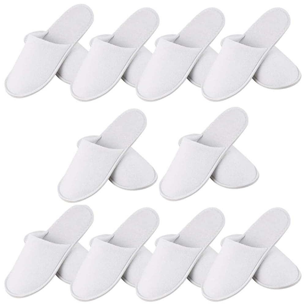 TOMVAESDisposable Closed Toe Slippers 10 Pairs Real Beauty Cloth Willow Pattern Slippers White Travel Spa Hotel Home Guest Use One-off Sandals Unisex Non-slip Slippers, 43 EU XX-Wide