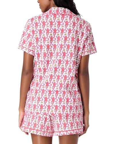 Women Y2k Pajamas Set Cute Preppy 2PCS Button Down Holiday Monkey Shorts Summer Outfit Beach Vacation Loungewear Pjs2