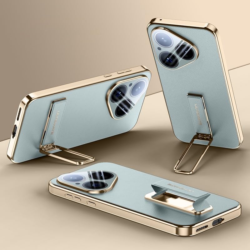 Coque Huawei Pura 80 en cuir premium avec cadre doré chic et béquille