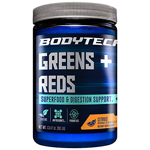 BodyTech Greens + Reds Powder - Superfood & Digestion Support - Citrus Flavor (30 Servings)