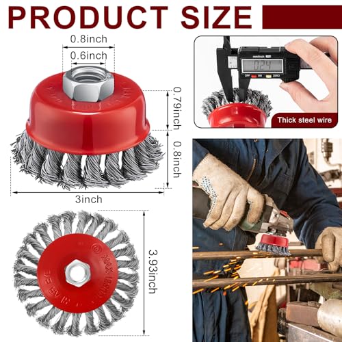 Image of Tandefio 24 Pcs 3 Inch and 4 Inch Wire Wheel Cup Brush with 5 /8 inch-11 Threaded Arbor for 4 1 /2 Angle Grinder Twisted Knotted Grinder Abrasive Wire Brushes for Heavy Cleaning Rust Removal (Combined)