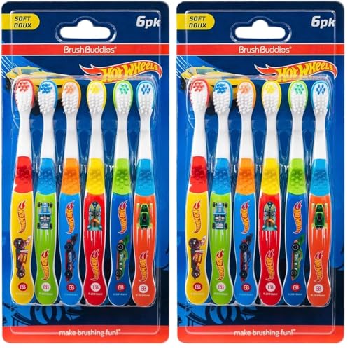 Image of Brush Buddies Hot Wheels Toothbrush for Kids, Kids Toothbrushes, Toothbrush Pack, Soft Bristles for-Kids, Toddler Ages 2-4 (Pack of 12)