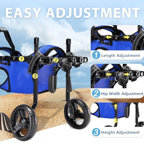 Dog Wheelchair for Back Legs – Adjustable Height/Length/Width, Sturdy Wheelchair with All-Terrain Shock-Absorbing Wheels, Mobility Support for Injured or Disabled Small & Medium Dogs & Cats, Blue (M) by inanil - Image 3