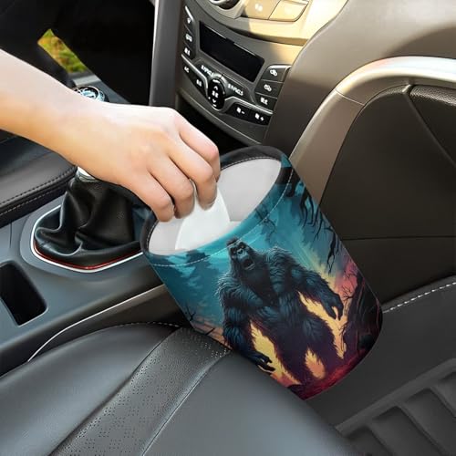 Image of Car Trash Can Bigfoot Forest Print Car Trash Bin Universal Portable Garbage Bin Decoration Car Interior for Car SUV Trucks
