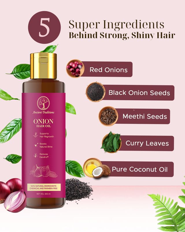 Image of Onion Hair Oil for Hair Growth & Hair Fall Control | Reduces Dandruff | Boosts Volume & Shine | Natural Ingredients | 100% Chemical & Paraben free | 100ml