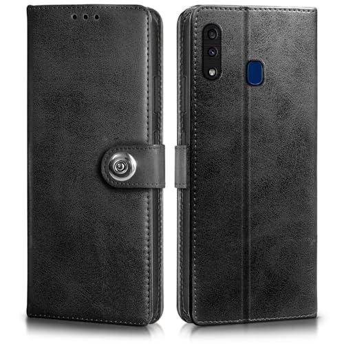 Image of WOW IMAGINE Shock Proof Flip Cover Back Case for Samsung Galaxy A20 | A30 | M10s (Magnetic Button Flip Case | Wallet Pockets & Stand | Leather Finish | Haze Black)