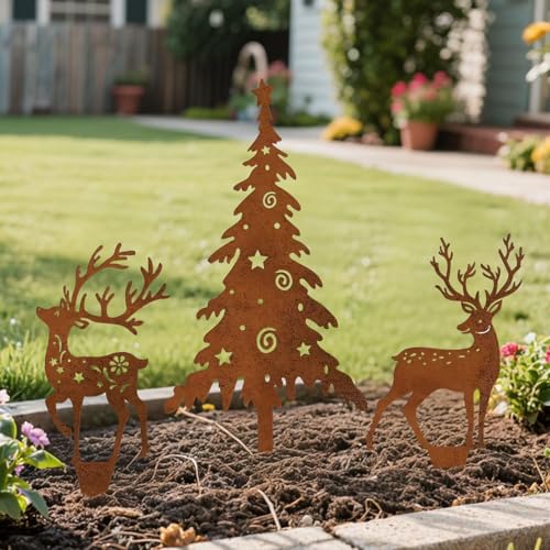 Weihnachtsdeko für Balkonkästen 6 Xevinas 3er Set Gartenstecker Weihnachten, Rost Deko Weihnachtsgesteck...
