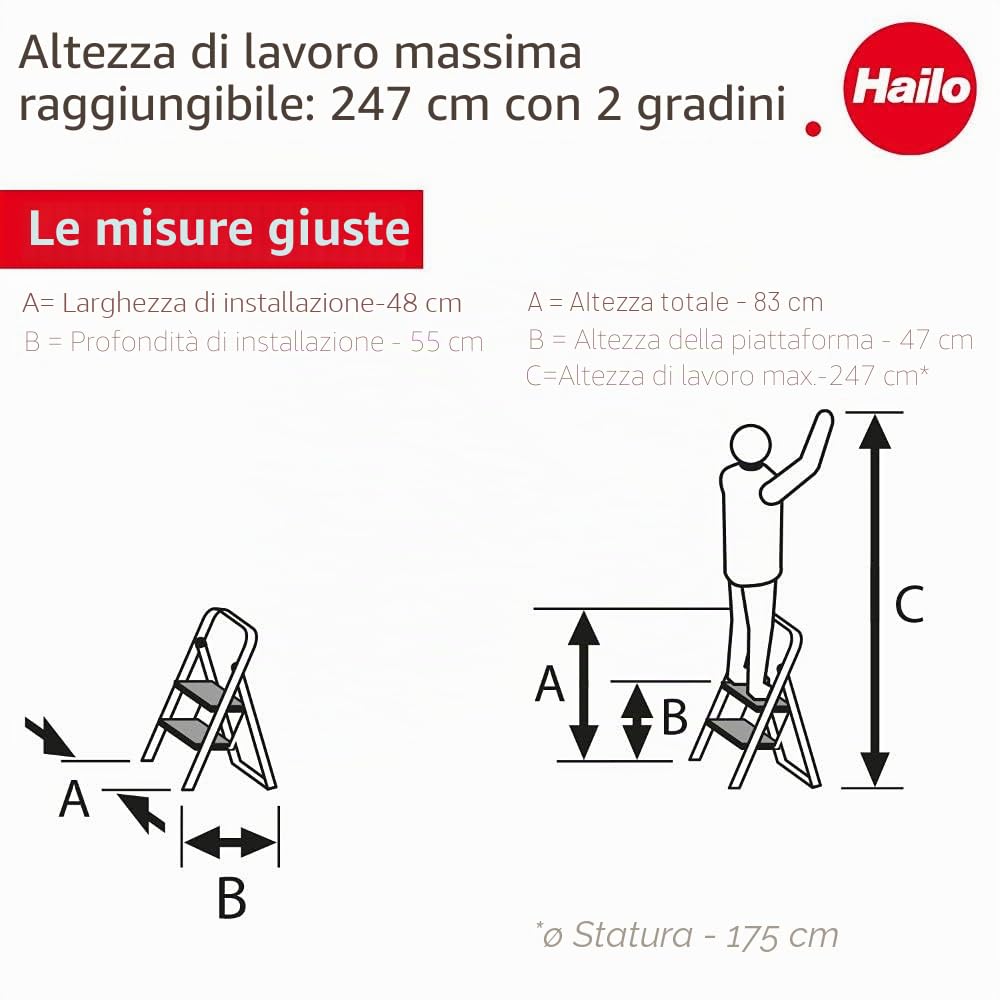 Hailo 4392-801 (L), Alluminio, Silver, 2 Stufen