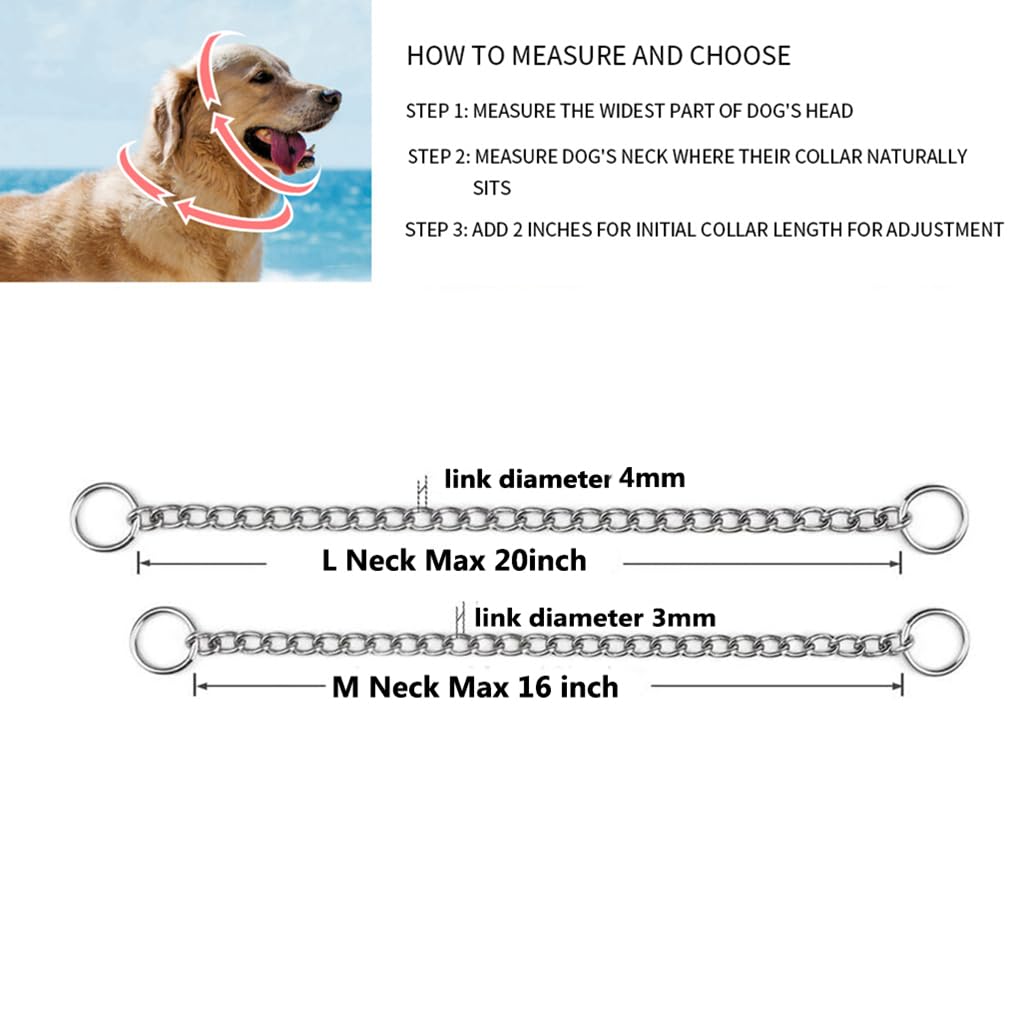 Choke Collar for Dogs,Chain Dog Collar Metal Training Slip P Link Martingale Collars Puppy Choke Chains for Small Medium Large Breed Dog, Silver L