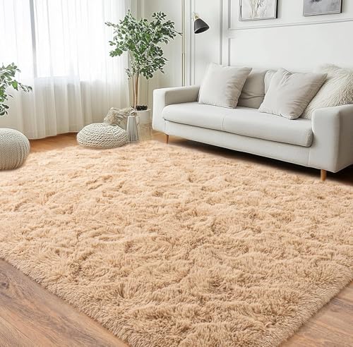 Image of Yorkshire Bedding Rugs Living Room 120 x 170 cm Fluffy Shaggy Beige Area Rugs for Bedroom 450 GSM Non-Slip Super Soft Plush Carpets Non-Shedding with 1.4 Inches Pile Height for Lounge Kids Room