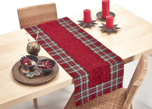 CapitanCasa Mantel para mesa de pasillo de tela de tartán, estampado escocés, color burdeos, 90 x 90 cm, tartán