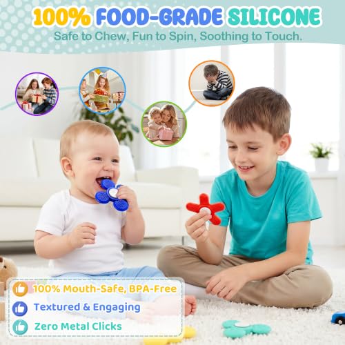 OZULER Silicone Sensory Fidget Spinner for Kids and Adults, Quiet Textured Fidget Toys with Soft Silicone Surface, Sensory Toys 4 Pack, Calm Focus Toy for Classroom, Office and Travel - Image 5