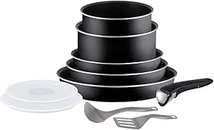 Tefal Ingenio Set of Frying Pans and Saucepans, Aluminium, black, 10 pièces (Not compatible for induction)