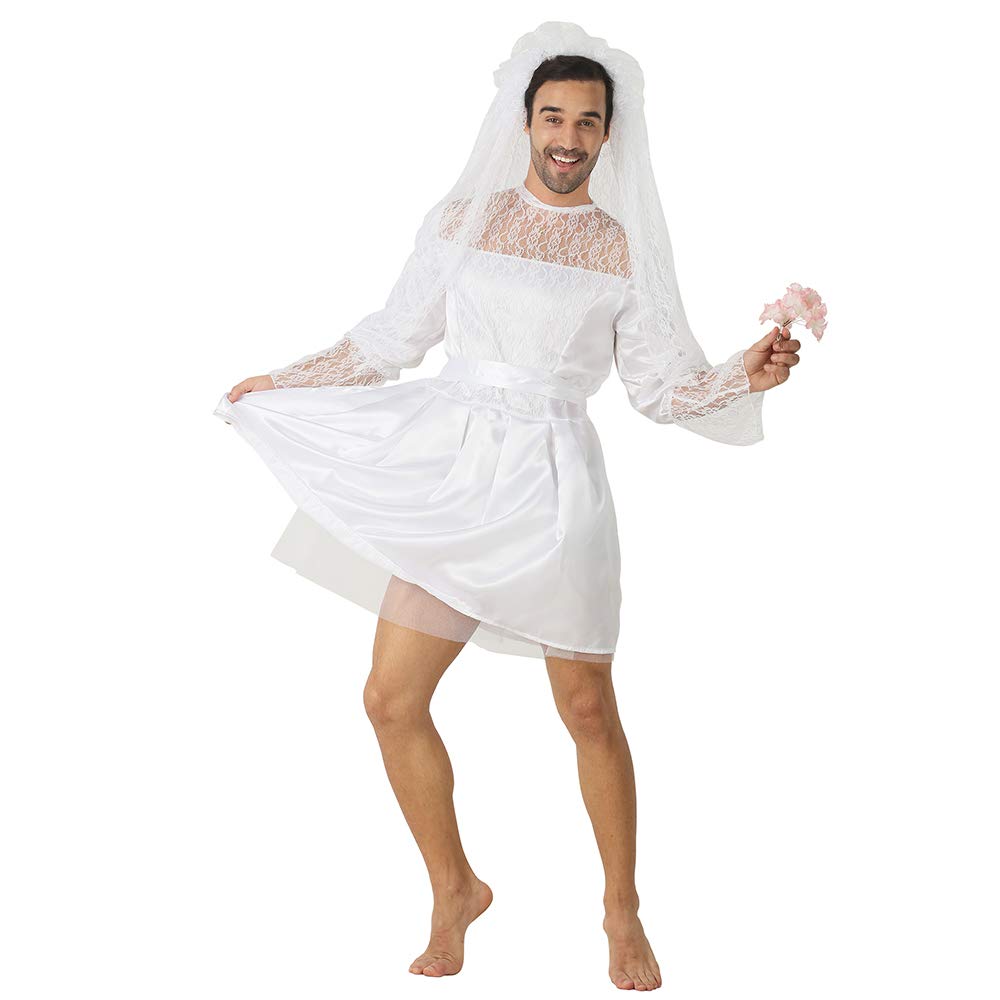 EraSpooky Disfraz divertido de novia para hombre vestido de novia Sexy para adultos velo de encaje trajes de Cosplay