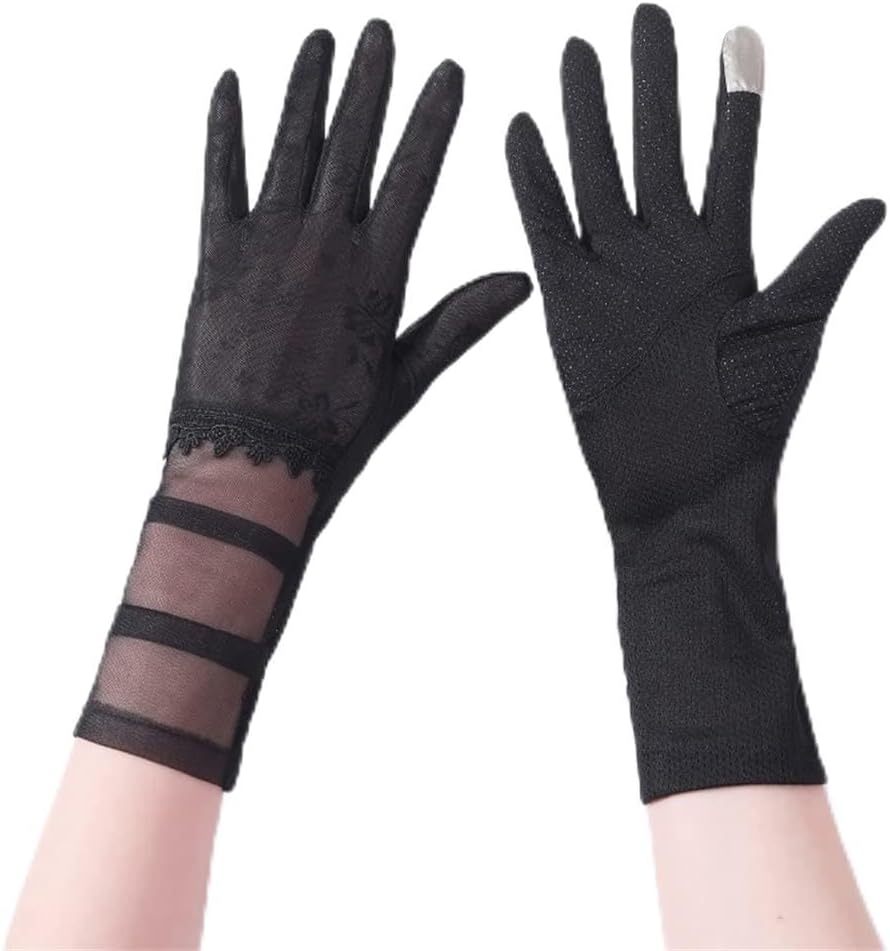 Gloves Ice Silk Driving Women's Thin Breathable Full Finger Lengthened Lace Sleeves