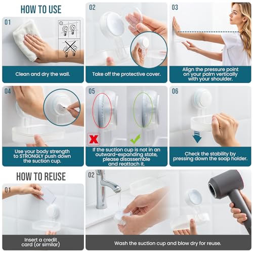 Image of TAILI Soap Holder, Soap Dish for Shower Suction Cup, Bar Soap Holder, Clear | Removable Soap Holder Shower, Soap Tray for Shower Wall, No drill Sponge Holder, Bathroom & Kitchen, Bath Accessories