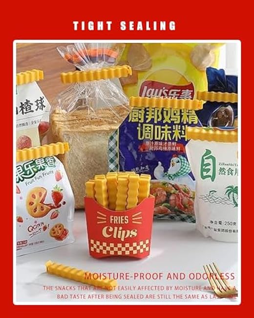 Chip Clips 12 Pack Plastic Food Clip & Cute Refrigerator Magnets Curved Design Sealing French Fries Bag Clips for Food Storage, Kitchen and Home Decor (3.8in x12pcs) (12 PACK)