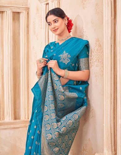 Image of SIRIL Women's Banarasi Soft Silk Saree Pure Silk with Unstitched Blouse Piece