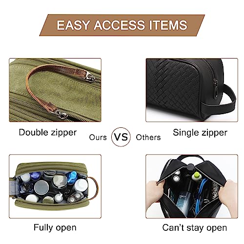Image of BAGSMART Toiletry Bag for Men, Canvas Travel Toiletry Organizer Dopp Kit Water-resistant Shaving Bag for Toiletries Accessories, Green, Medium, Basic /Leisure