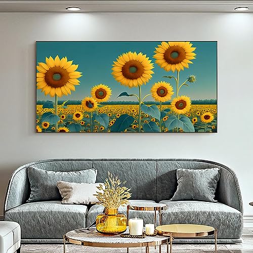 Peinture paysage champ de tournesol pour illuminer votre salon moderne