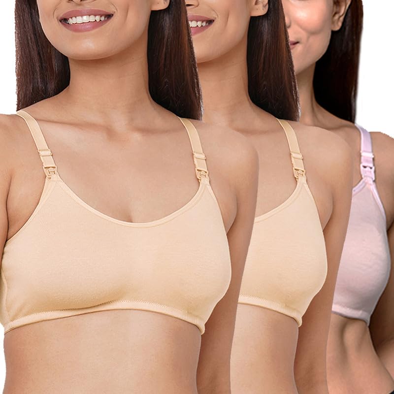 Image of Inner Sense Organic Cotton Bamboo Nursing Bra for Women I Non Padded Feeding Bra with Keyhole Back Design I Wire Free Maternity Innerwear with Full Coverage