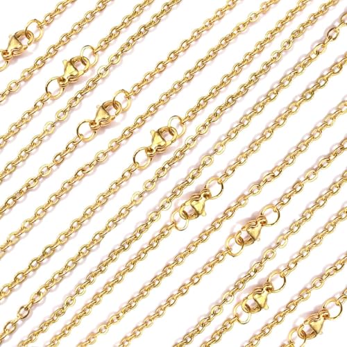 Bulk Necklace Chains for Jewelry Making - 30PCS Stainless Steel Link with Lobster Clasps DIY Links - 18 Inches Gold