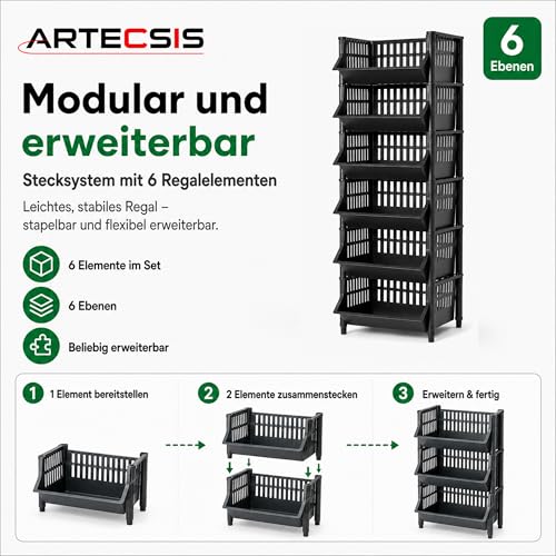 ARTECSIS® Korbregal Kunststoff mit 12 Körben stapelbar & modular schwarz – Ansicht 6