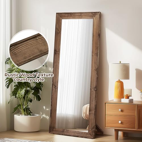 Image of 65x22in Full Length Mirror, Rustic Brown Beveled Wood Frame