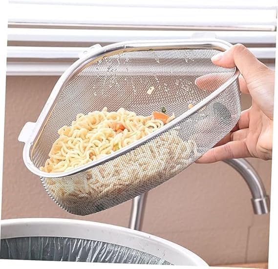 Image of Sink Corner Strainer - Triangle Drainer Basket & Shelf Organizer for Kitchen | Multi-Use Fruit, Vegetable, Soap, Sponge Holder | Rust-Resistant Sink Shelf Corner Rack (Stainless Steel)