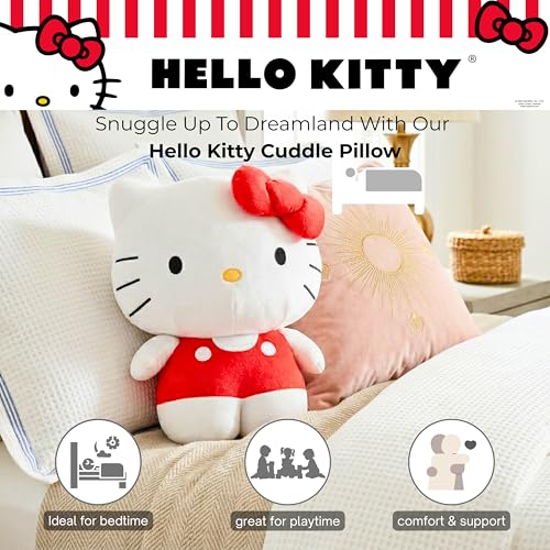 Image of Hello Kitty Red Plush Cuddle Pillow Buddy, Kids Bedding Super Soft Kawaii Pillow, (Officially Licensed Product) by Franco Collectibles