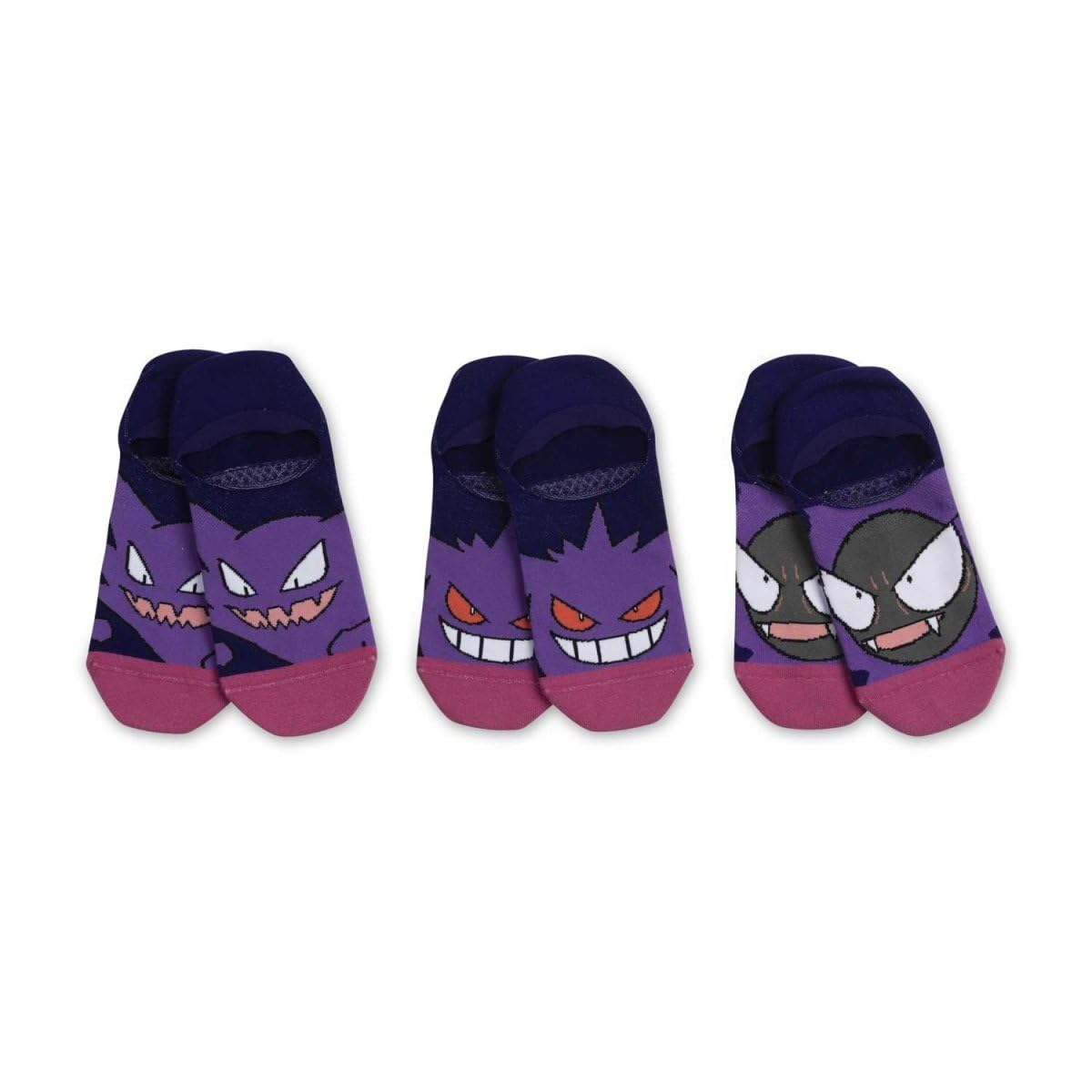 Pokémon Center: Gastly, Haunter & Gengar Terrifying Trio Calcetines invisibles (3 pares) (talla única-adulto), Multi, talla única